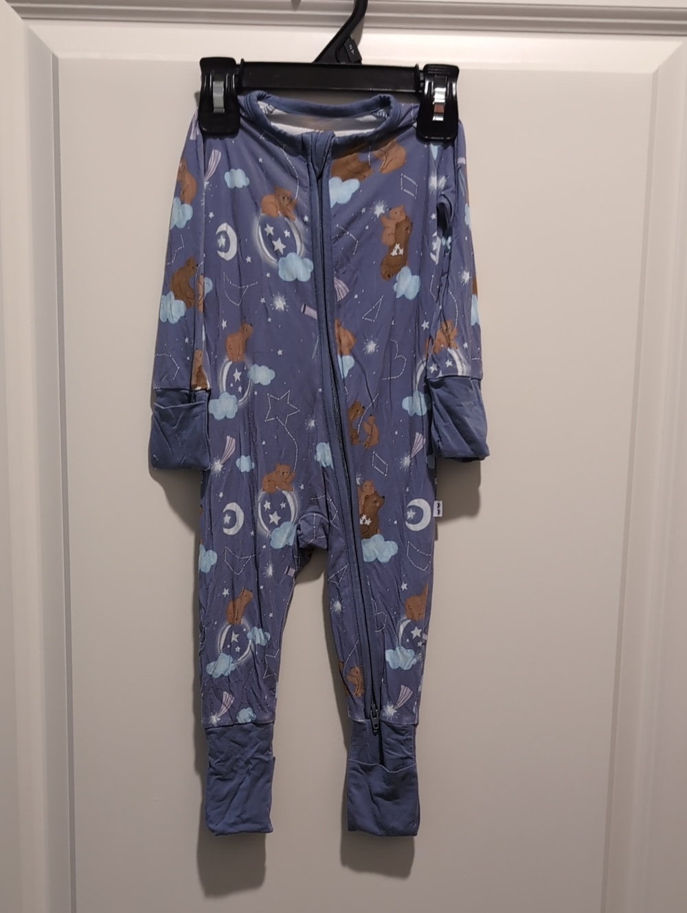 Little Sleepies Blue Teddy & Moon Footed One-Piece